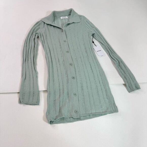 Naadam Sweater Womens Small Modal Cashmere Collared Cardigan Long New Mint - Picture 1 of 10